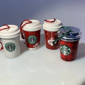 Starbucks Festive Red and White Cup Ornaments-set of 4